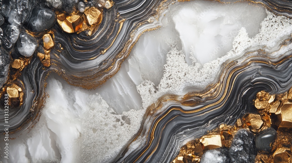 Poster abstract textured background featuring layered gray marble and golden rock accents for elegant desig