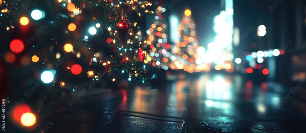 Aufkleber joyful christmas bokeh lights glowing on trees creating a festive and cheerful holiday atmosphere in