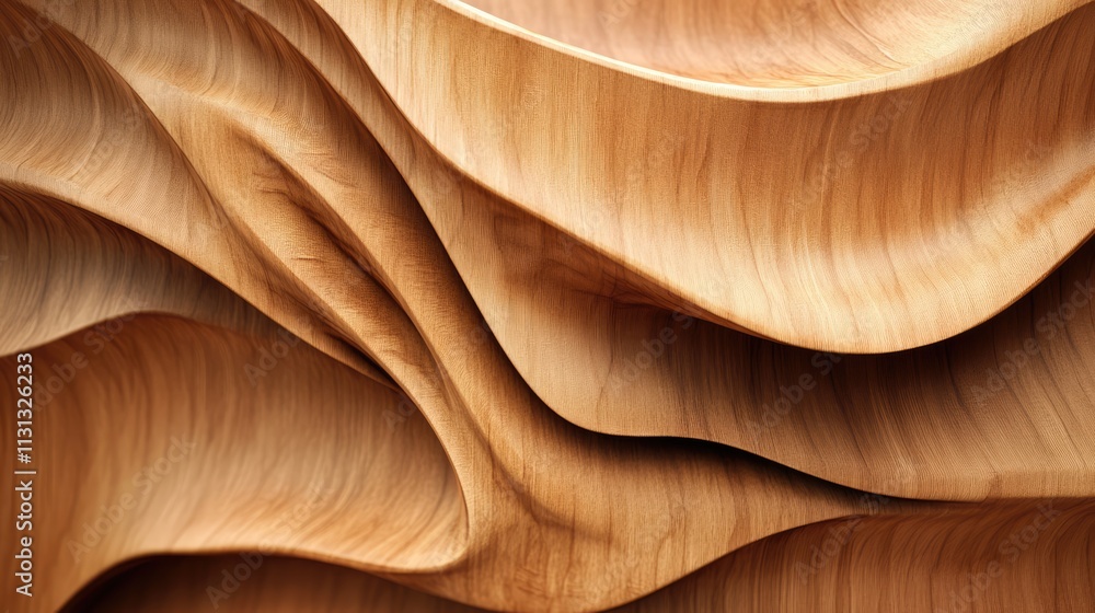 Poster Abstract wooden texture with flowing curves and intricate patterns for design backgrounds and natural material themes.