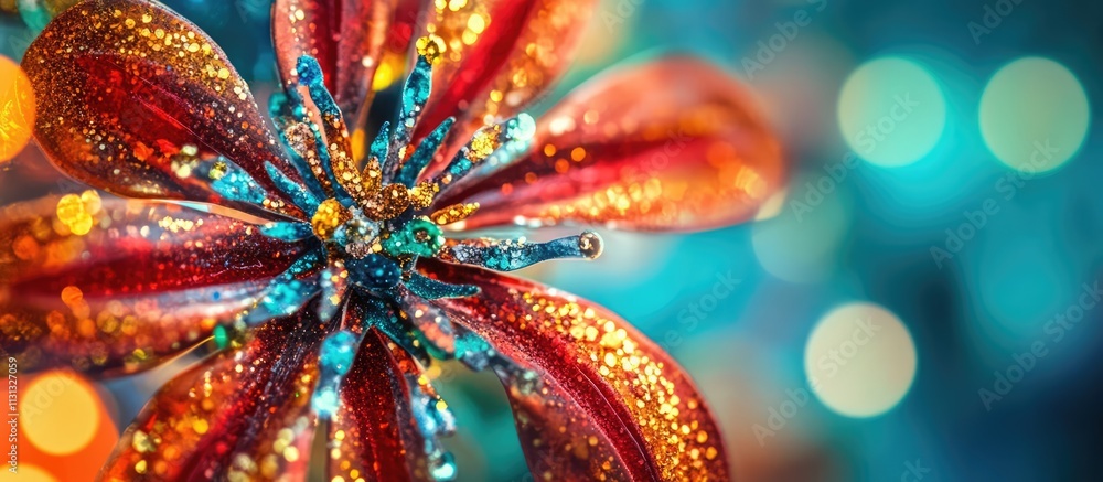 Leinwandbilder vibrant close up of a decorative flower with sparkling details and bokeh background creating a festi