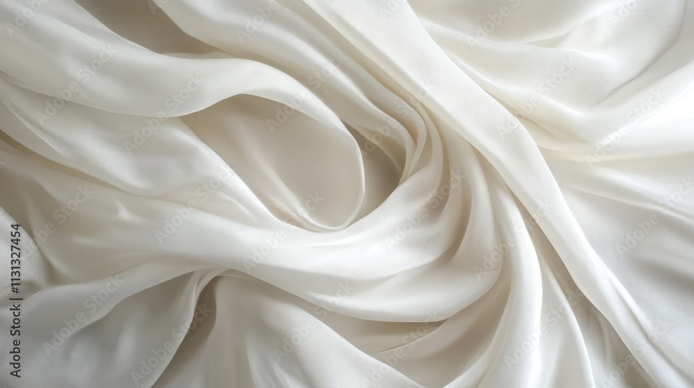 Poster Elegant flowing white silk fabric background for design and textile applications showcasing softness and texture in a seamless manner.