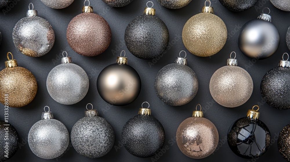 Poster abstract christmas baubles in various colors and textures arranged on a dark background festive holi