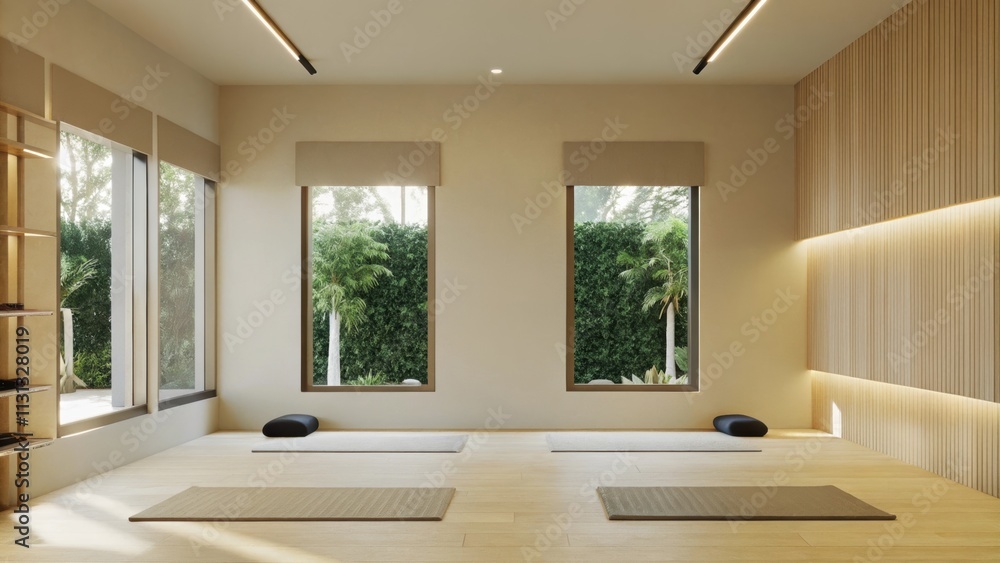 Aufkleber a calming yoga studio featuring soft earthtone walls and minimalist decor. natural light streams in 