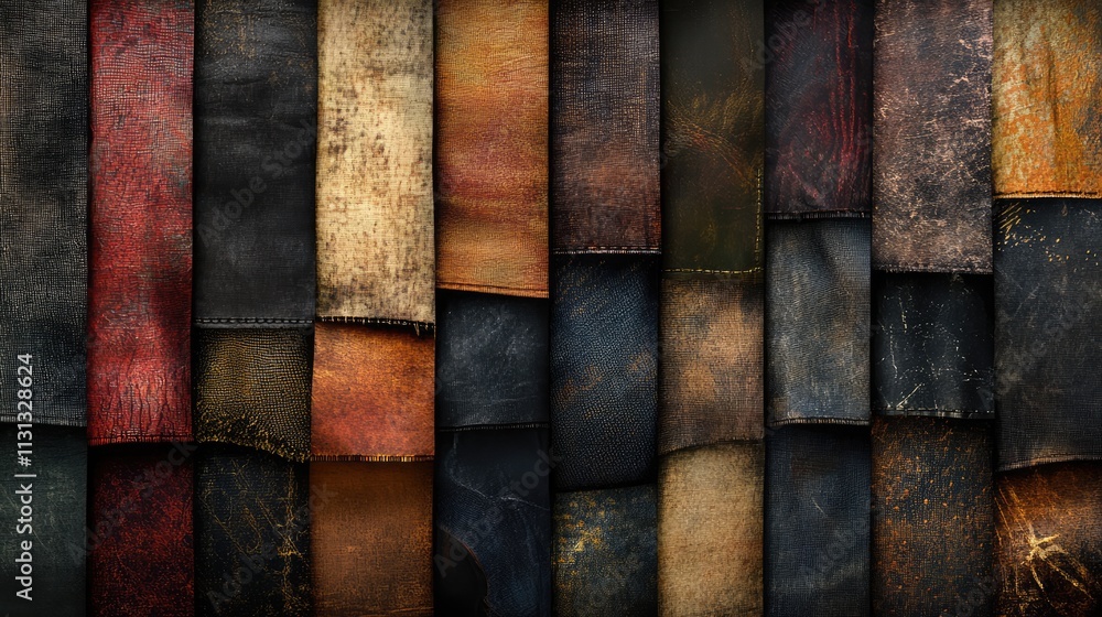 Aufkleber Textured fabric collage showcasing various colors and patterns ideal for design and textile applications