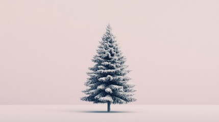 Snow-Covered Christmas Tree Isolated on Soft Background for Holiday and Seasonal Themes