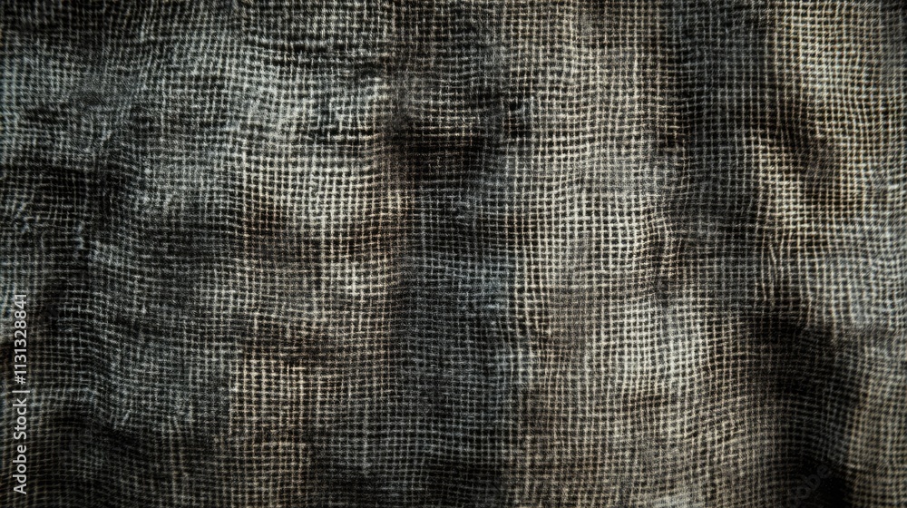 Poster Textured fabric background with a distressed appearance showcasing intricate woven patterns in muted tones