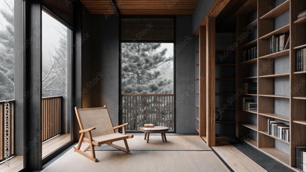 Poster a peaceful reading nook with a lowprofile wooden lounge chair and a small side table made from bambo