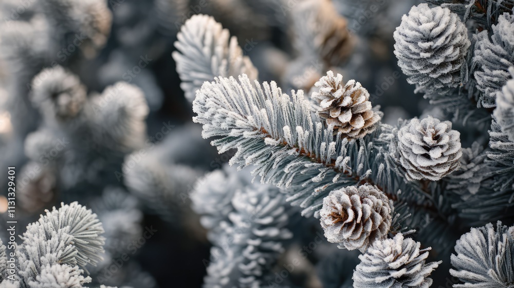 Leinwandbilder frosted christmas tree branches adorned with snow and pine cones in a winter wonderland setting