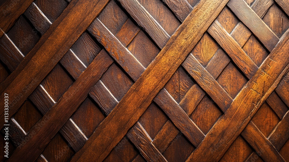 Leinwandbilder Diagonal wooden wall panels with intricate woven texture creating a rustic and warm background effect for design and decor applications.