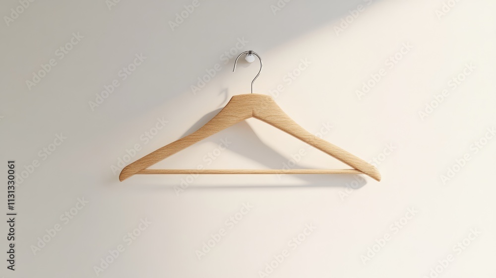 Poster minimalist wooden clothes hanger against a bright wall showcasing simplicity and functionality in ho