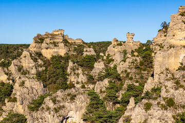 Geological formations of the “Cité des Pierres” in Montpellier-le-Vieux, overlooking the...