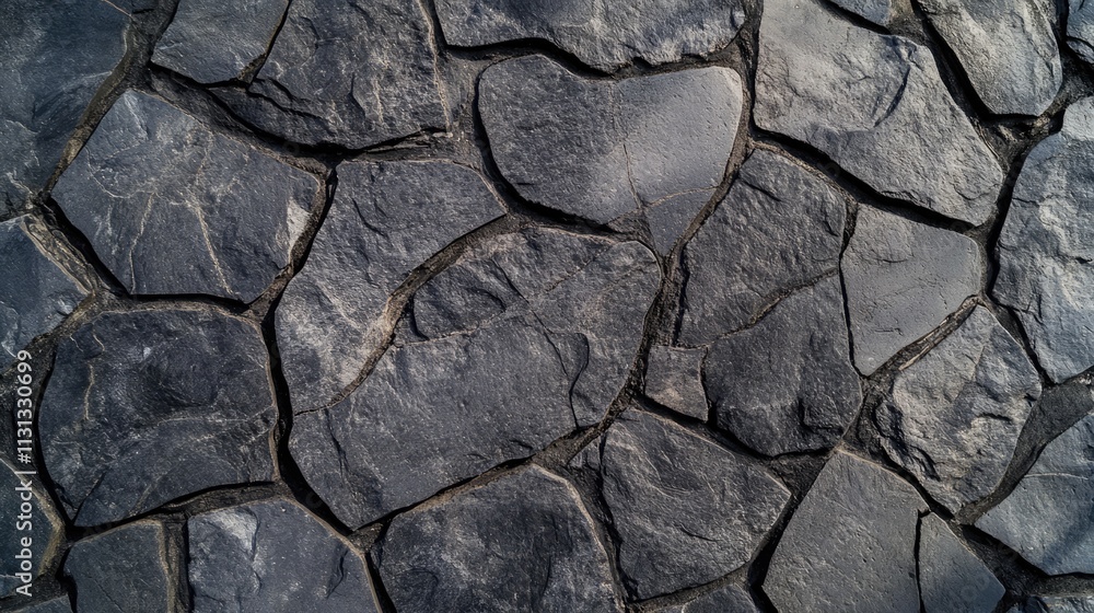 Poster Textured stone surface with irregular rock formations showcasing natural gray tones and rugged appearance for design or background use.