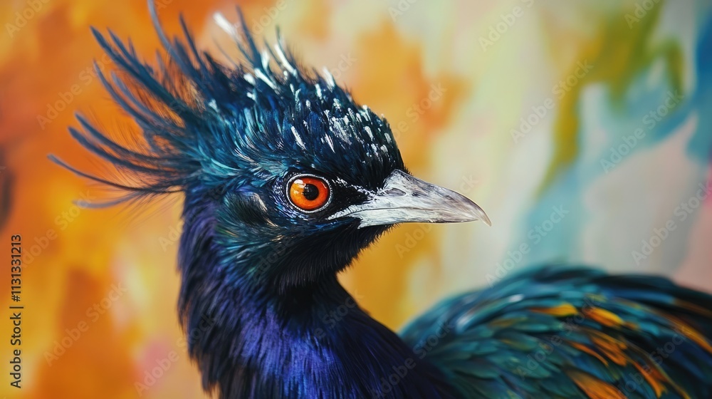 Poster vibrant close-up of an exotic bird showcasing stunning colors and intricate feather details against 