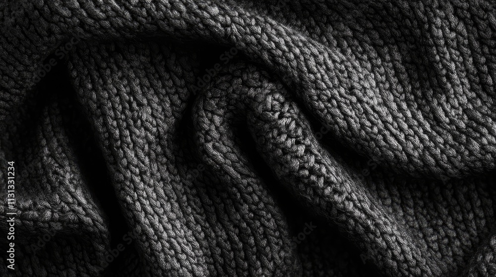 Leinwandbilder Textured black fabric close-up showcasing intricate weaves and patterns on soft material for design and textile applications.