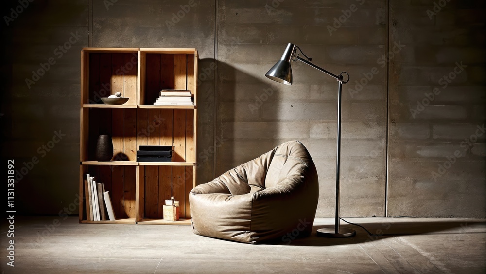 Leinwandbilder a relaxed reading nook furnished with a plush fabric armchair on a concrete slab accented by a recla