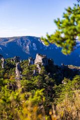 Geological formations of the “Cité des Pierres” in Montpellier-le-Vieux, overlooking the...