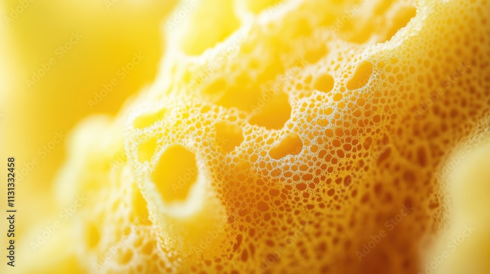 Poster Yellow natural sponge texture macro photography showcasing intricate details and vibrant color tones for use in design and creative projects.