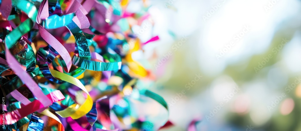 Aufkleber vibrant confetti and streamers creating a colorful backdrop with soft focus for festive celebrations