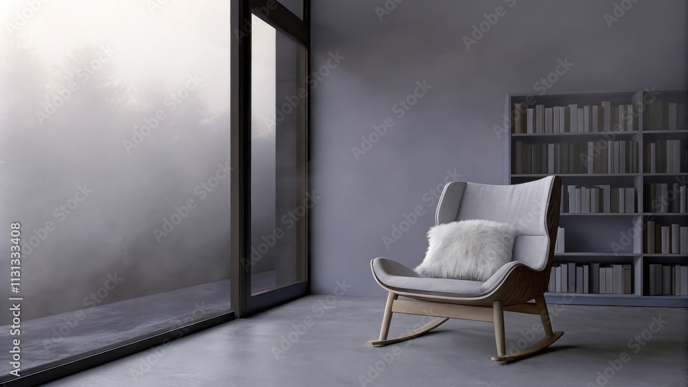 Poster a tranquil reading corner presents a midcentury lounge chair with a fluffy throw p beside a narrow b