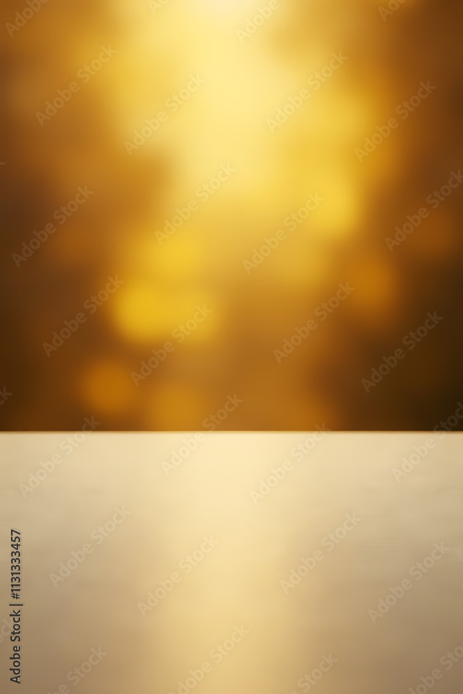 Aufkleber A minimalist table top appears empty except for a blurred golden glow in the background creating an abstract scene._00004_