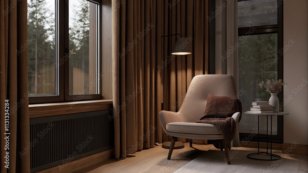 Fototapete a peaceful reading nook with a large matte taupe armchair a small side table in pale gray and a floo