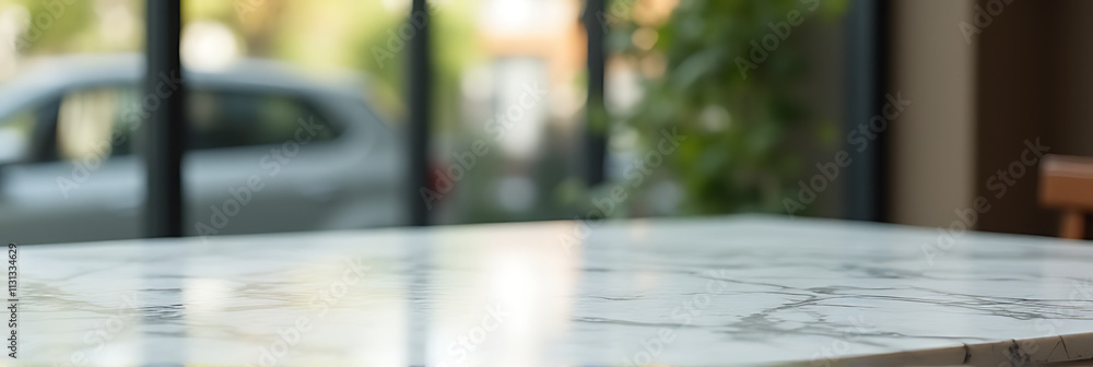 Poster A marble table top is blurred in the background with an abstract window glass reflection for a unique product display style._00004_
