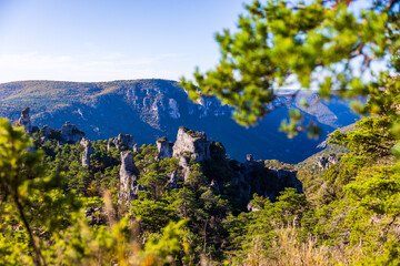 Geological formations of the “Cité des Pierres” in Montpellier-le-Vieux, overlooking the...