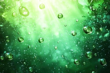 Drops of green on foggy glass amid a misty morning atmosphere illuminating nature\'s tranquility