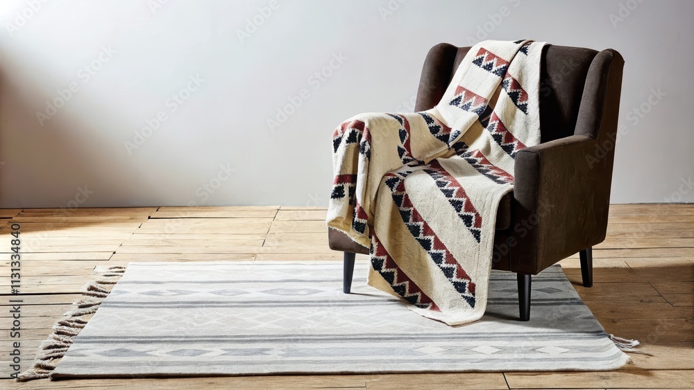 Poster a cozy reading nook showcases a richly patterned throw blanket spread over a deepseated armchair. th