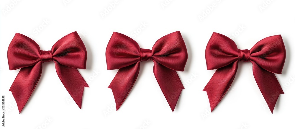 Aufkleber stylish collection of three red silk ribbon bows arranged horizontally on a clean white background f