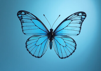 Obraz premium glass butterfly flies freely blue background emphasis fragile beauty