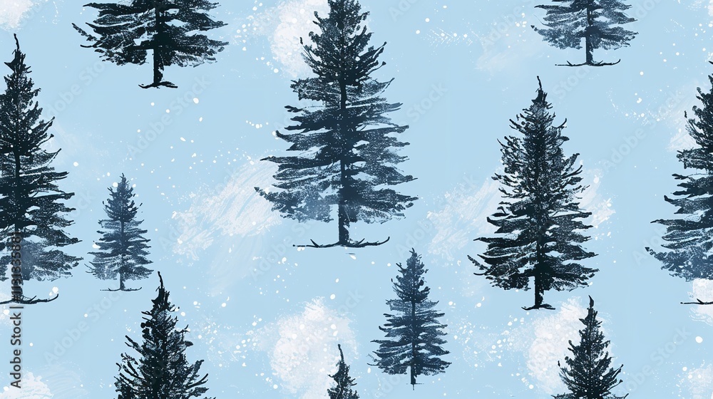 Poster for festivities décor and a festive atmosphere, deploy a seamless pattern of hand-drawn line pine tr
