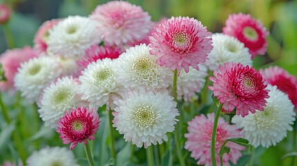 Obraz premium Beautiful closeup of vibrant white, pink, and red flowers in a lush outdoor garden setting highlighting nature's colorful diversity