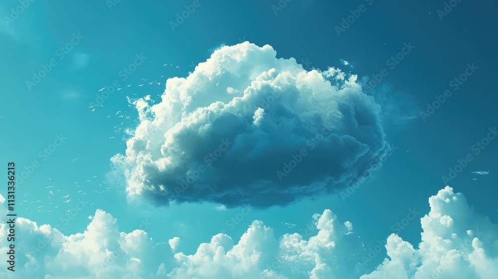 Poster Cloud computing technology facilitating data sharing and storage in a virtual environment with a beautiful blue sky backdrop