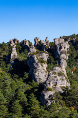 Geological formations of the “Cité des Pierres” in Montpellier-le-Vieux, overlooking the...