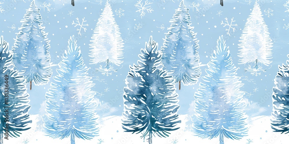 Poster for festivities décor and a festive vibe, deploy a seamless pattern of hand-drawn line pine trees sn