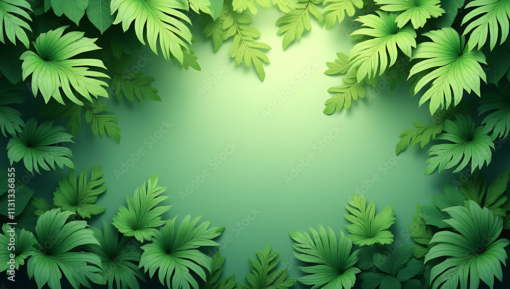 Poster A lush green leaf pattern serves as a calming and natural wallpaper design for backgrounds in various rooms._00003_