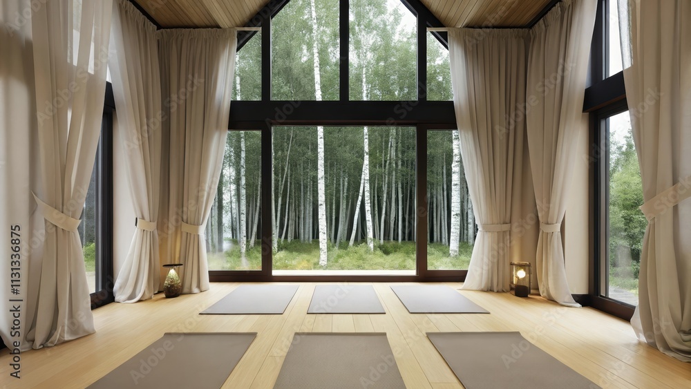 Aufkleber a tranquil yoga studio with bamboo flooring surrounded by curtains that gently billow in the breeze 