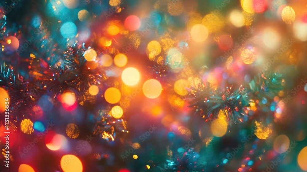 Aufkleber colorful bokeh lights on a christmas tree creating a festive and cheerful holiday atmosphere with a 