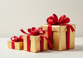 Obraz premium golden gift boxes adorned bright red ribbons decorative