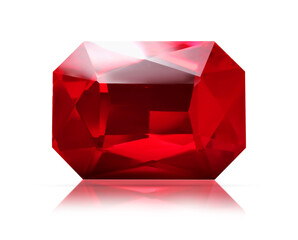 One red shiny gemstone isolated on white