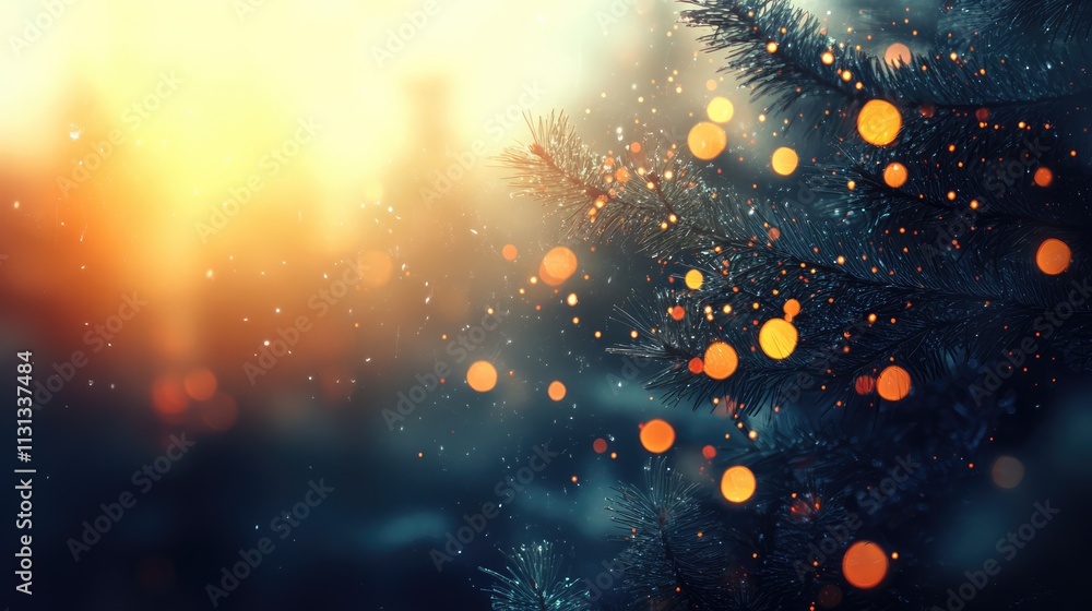 Aufkleber christmas tree with soft focus and bokeh lights creating a warm festive atmosphere during holiday se