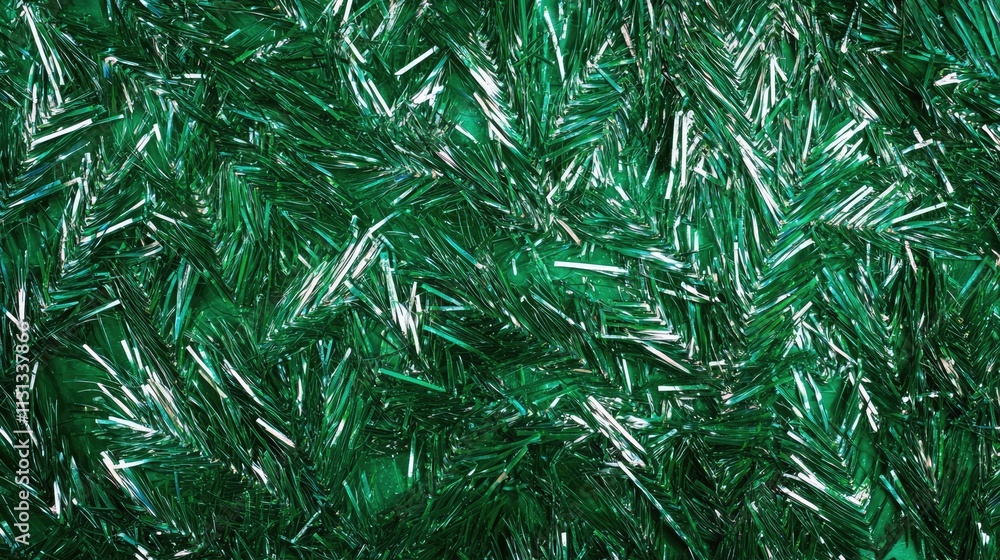 Poster textured closeup of green christmas tree branches showcasing intricate twigs and shimmering details 