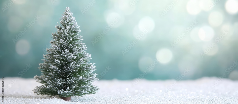 Aufkleber winter scene featuring a snow-dusted christmas tree with a soft bokeh backdrop creating a festive an