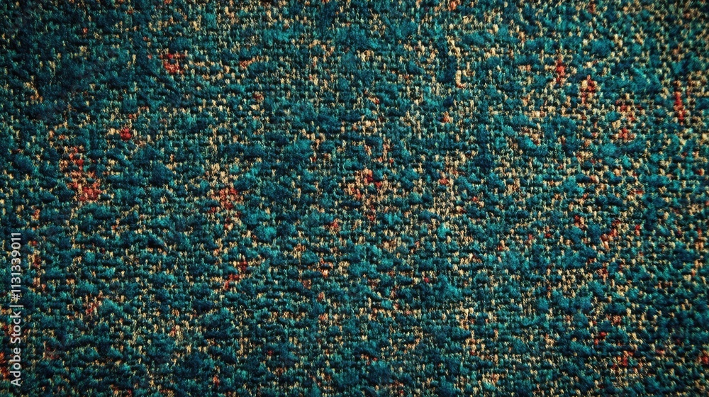 Poster Textured fabric background with a colorful woven pattern showcasing intricate details in teal and orange hues for design use