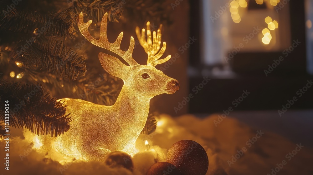 Aufkleber luminous christmas deer decoration illuminated under the tree creating a cozy holiday ambiance with 
