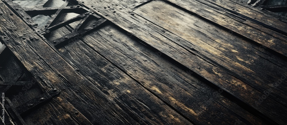 Poster weathered wooden texture with rusted metal accents creating a rustic atmosphere perfect for backgrou