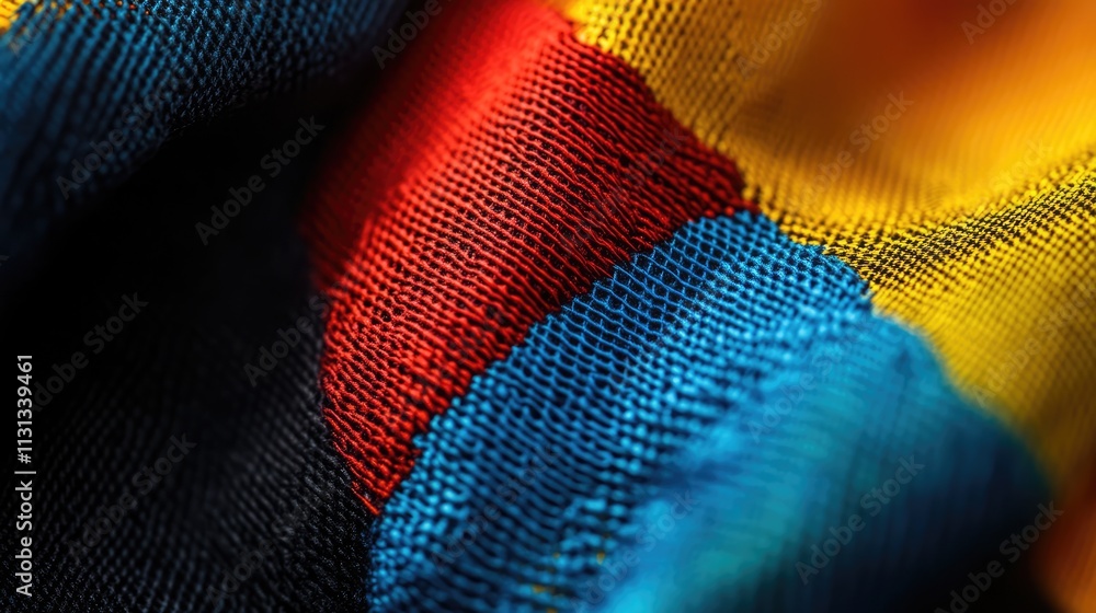 Aufkleber closeup of colorful woven fabric threads showcasing intricate textures and vibrant hues symbolizing 