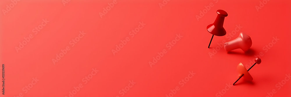 Poster A group of a pin and thumbtack sit on a red desk with a large empty space for copying over them._00004_