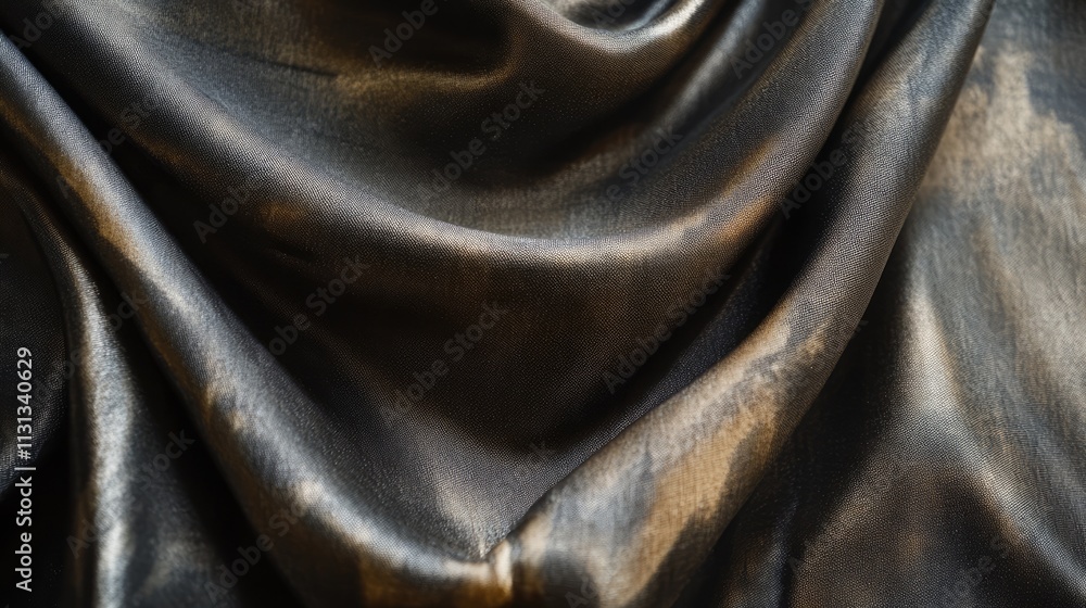 Poster elegant close-up of luxurious black silk curtain fabric with soft drapes and subtle textures ideal f